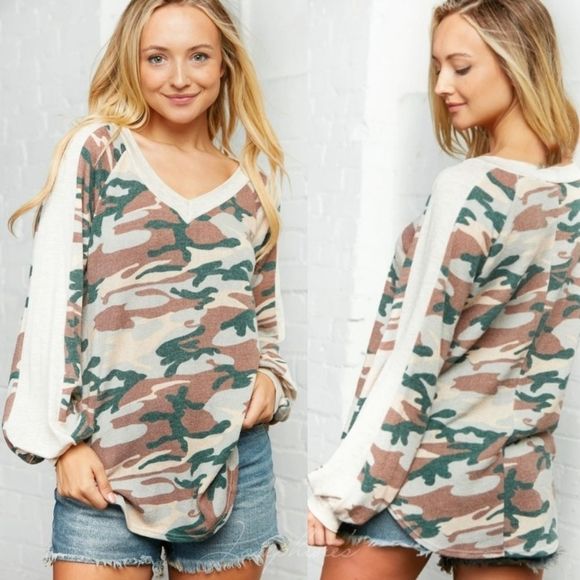 Cream And Green Camouflage Top - Picture 4 of 4
